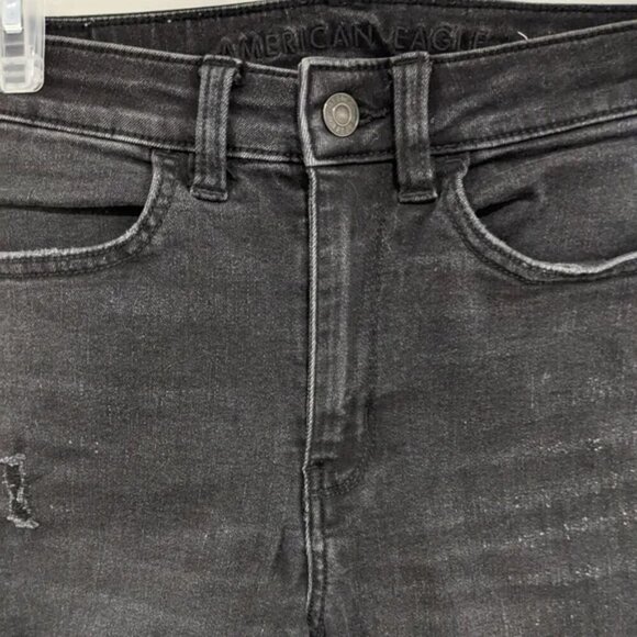 AE | Super High-Waisted Jegging Crop in Distressed Black Blaze - Picture 7 of 15